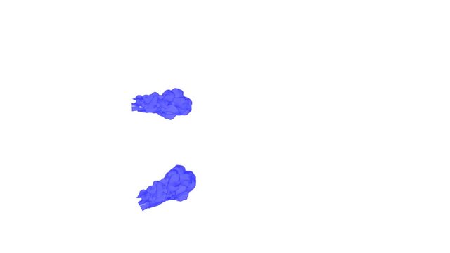 Abstract Blue ink drop in water on a white background for effects with Alpha channel matte. 3d render. voxel graphics. computer simulation V5