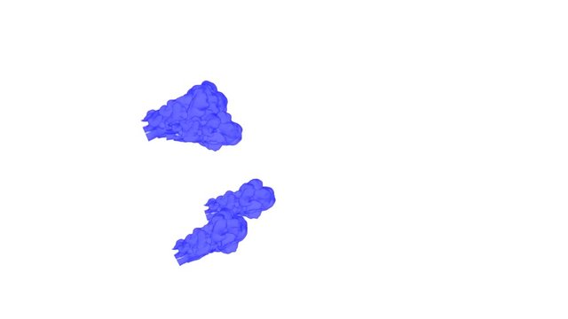 Abstract Blue ink drop in water on a white background for effects with Alpha channel matte. 3d render. voxel graphics. computer simulation V7