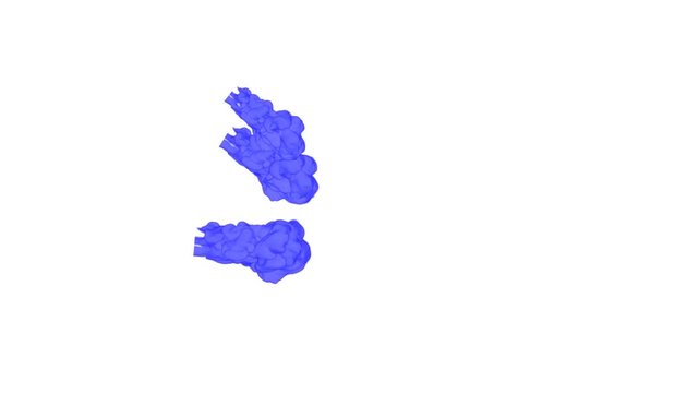 Abstract Blue ink drop in water on a white background for effects with Alpha channel matte. 3d render. voxel graphics. computer simulation V10