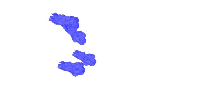 Abstract Blue ink drop in water on a white background for effects with Alpha channel matte. 3d render. voxel graphics. computer simulation V11