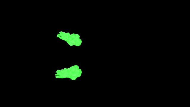 Abstract Green ink drop in water on a black background for effects with Alpha channel matte. 3d render. voxel graphics. computer simulation V1
