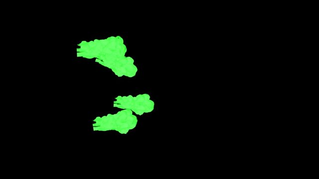 Abstract Green ink drop in water on a black background for effects with Alpha channel matte. 3d render. voxel graphics. computer simulation V3