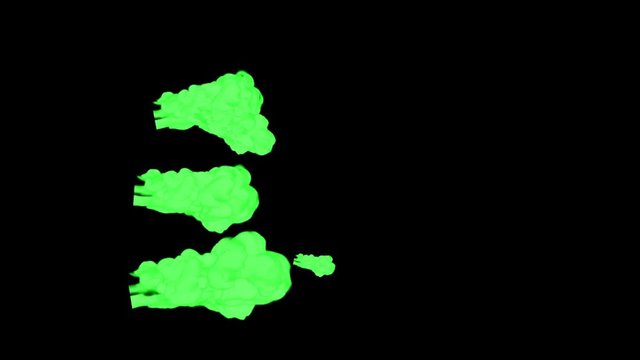 Abstract Green ink drop in water on a black background for effects with Alpha channel matte. 3d render. voxel graphics. computer simulation V4