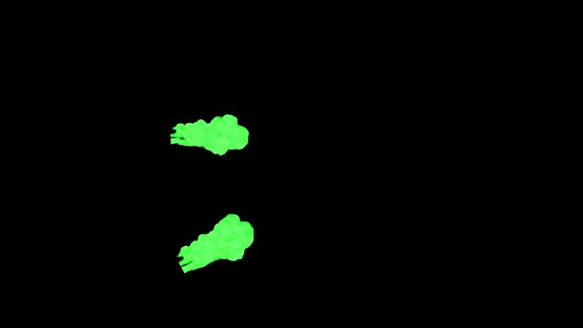 Abstract Green ink drop in water on a black background for effects with Alpha channel matte. 3d render. voxel graphics. computer simulation V5