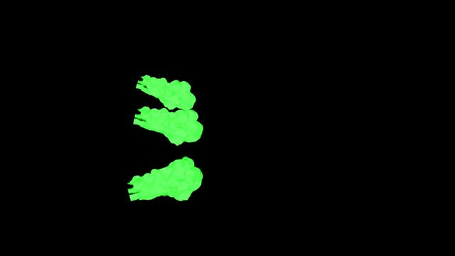 Abstract Green ink drop in water on a black background for effects with Alpha channel matte. 3d render. voxel graphics. computer simulation V2