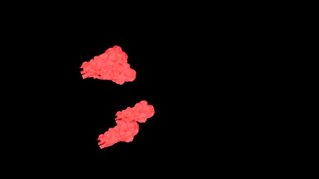 Abstract Red ink drop in water on a black background for effects with Alpha channel matte. 3d render. voxel graphics. computer simulation V7