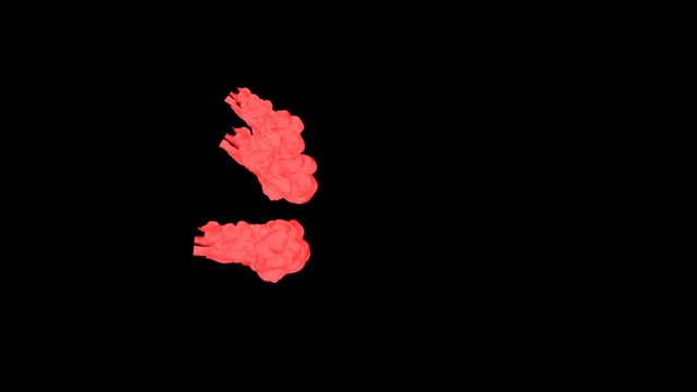 Abstract Red ink drop in water on a black background for effects with Alpha channel matte. 3d render. voxel graphics. computer simulation V10