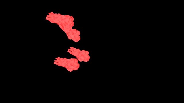 Abstract Red ink drop in water on a black background for effects with Alpha channel matte. 3d render. voxel graphics. computer simulation V11