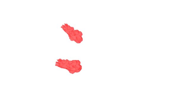 Abstract Red ink drop in water on a white background for effects with Alpha channel matte. 3d render. voxel graphics. computer simulation V1