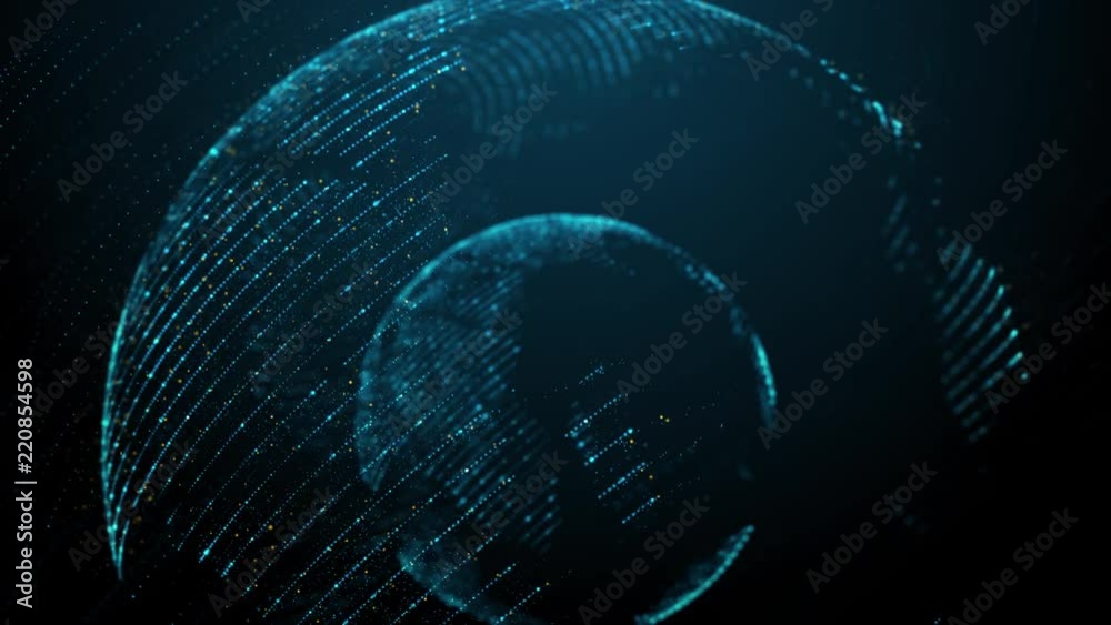 Poster 3d render rotated map made of dots. worldwide map concept. technology background. loopable animation