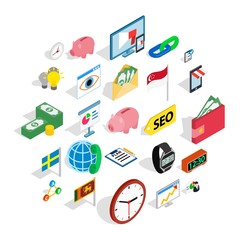 Business strategy icons set. Isometric set of 25 business strategy vector icons for web isolated on white background
