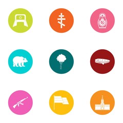 Russian stereotype icons set. Flat set of 9 russian stereotype vector icons for web isolated on white background