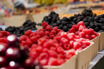 Raspberries in a Produce Market