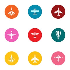 Aerofoils icons set. Flat set of 9 aerofoils vector icons for web isolated on white background