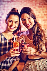 Portrait of two young women having cocktail drinks