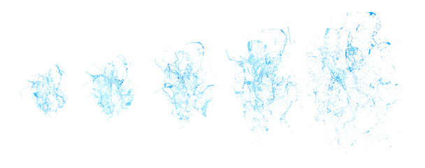 Isolated blue splash of water splashing on a white background. 3d illustration, 3d rendering.