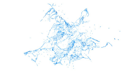 Isolated blue splash of water splashing on a white background. 3d illustration, 3d rendering.
