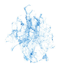 Isolated blue splash of water splashing on a white background. 3d illustration, 3d rendering.
