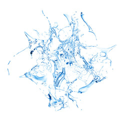Naklejka premium Isolated blue splash of water splashing on a white background. 3d illustration, 3d rendering.