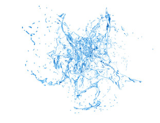 Obraz premium Isolated blue splash of water splashing on a white background. 3d illustration, 3d rendering.