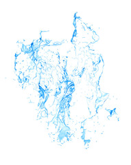 Isolated blue splash of water splashing on a white background. 3d illustration, 3d rendering.