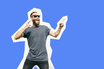 Crazy hipster man emotions