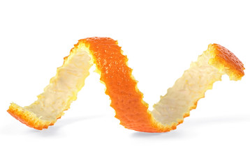 Single orange peel on a white background. Vitamine C.
