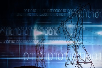 Composite image of blue technology design with binary code