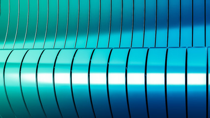 Green and blue, azure beautiful colorful 3d background with smooth lines and waves of metal. 3d illustration, 3d rendering.