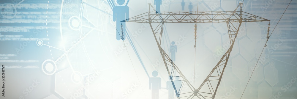 Poster composite image of people icons and binary codes