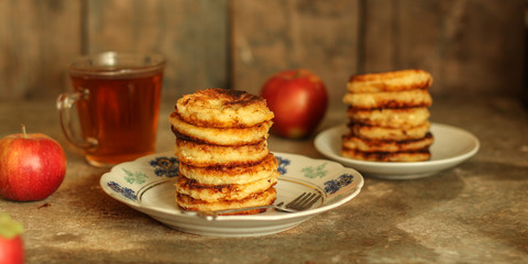 pancakes. breakfast and coziness. food background. top view