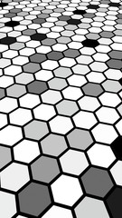 Black honeycomb with a gradient color. Perspective view on polygon look like honeycomb. Isometric geometry. 3D illustration