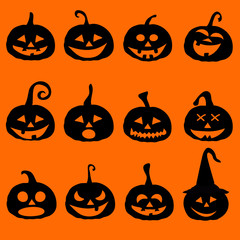 Halloween pumpkin icons, postcard