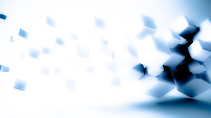 White, glowing, light 3d background with geometrical shapes.