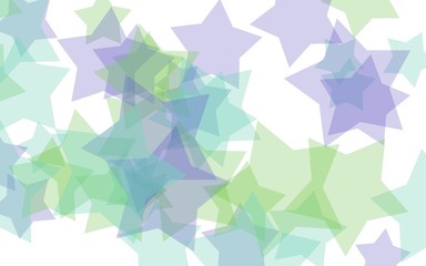 Multicolored translucent stars on a white background. Green tones. 3D illustration