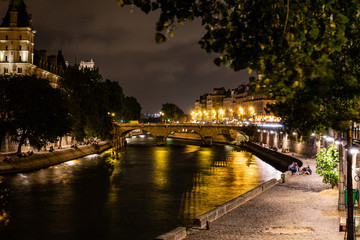 Seine River in Paris France at night