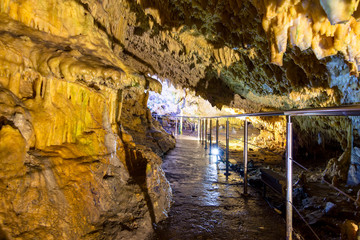 The magnificent and majestic caves of Diros in Greece. A spectacular sight of stalacites and stalagmites which took millions of years to form.The cave is located underground and can be viewed by boat.