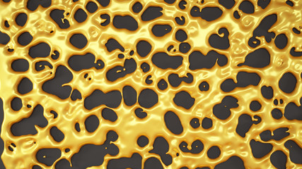 Yellow abstract, three-dimensional background with flowing fluid flowing on the wall. 3d illustration, 3d rendering.