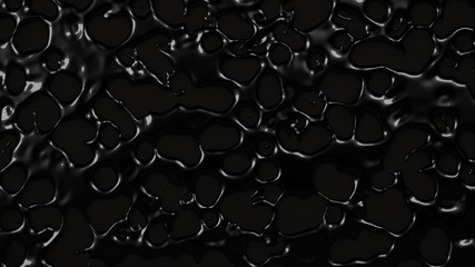 Black abstract, three-dimensional background with flowing fluid flowing on the wall. 3d illustration, 3d rendering.