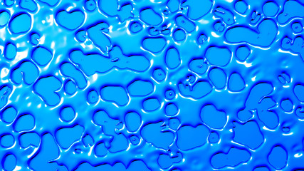 Blue abstract, three-dimensional background with flowing fluid flowing on the wall. 3d illustration, 3d rendering.