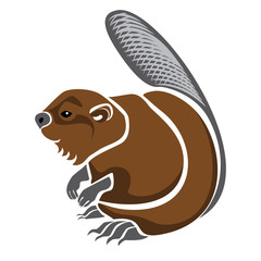 Vector isolated illustration of a brown river beaver © Елена Панкратова