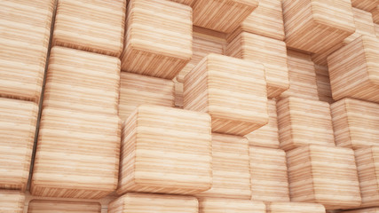 Abstract background with cubes and texture of wood. 3d illustration, 3d rendering.