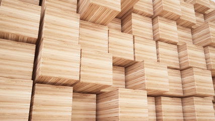 Abstract background with cubes and texture of wood. 3d illustration, 3d rendering.