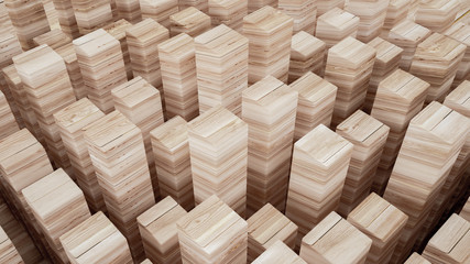 Abstract background with cubes and texture of wood. 3d illustration, 3d rendering.
