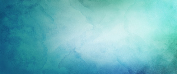 blue green and white watercolor background with abstract cloudy sky concept with color splash design and fringe bleed stains and blobs