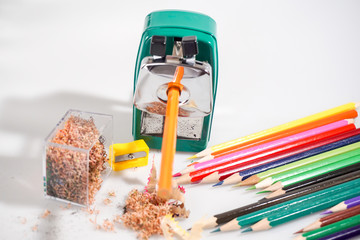 Color pencils white background colorful sharpener