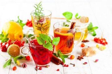 Assorted of healthy medical drinks.