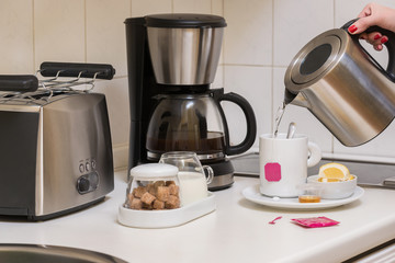 Morning tea being ready for the breakfast.