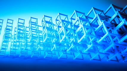 Cote d'3d background with bars and cubes, 3d illustration, 3d rendering.