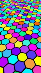 Honeycomb multi-colored. Perspective view on polygon look like honeycomb. Wavy surface. Isometric geometry. 3D illustration